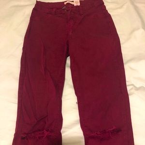 Burgundy ripped knee pants